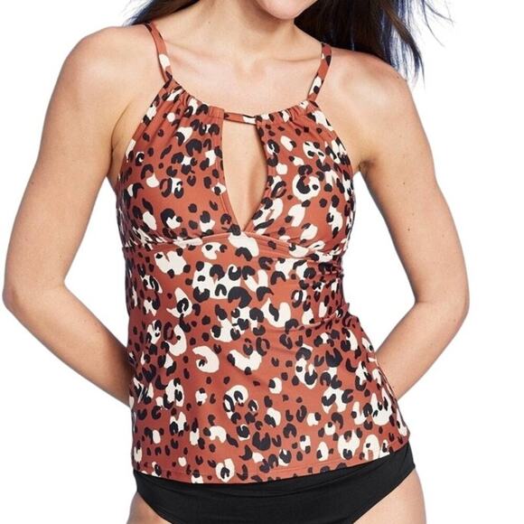 Leopard Print High Neck Keyhole Tankini Top | Kona Sol | Medium (8/10) - Picture 10 of 10